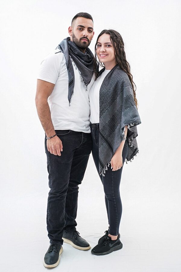 Dheisheh Grey Hirbawi® Kufiya Man & Woman Smile