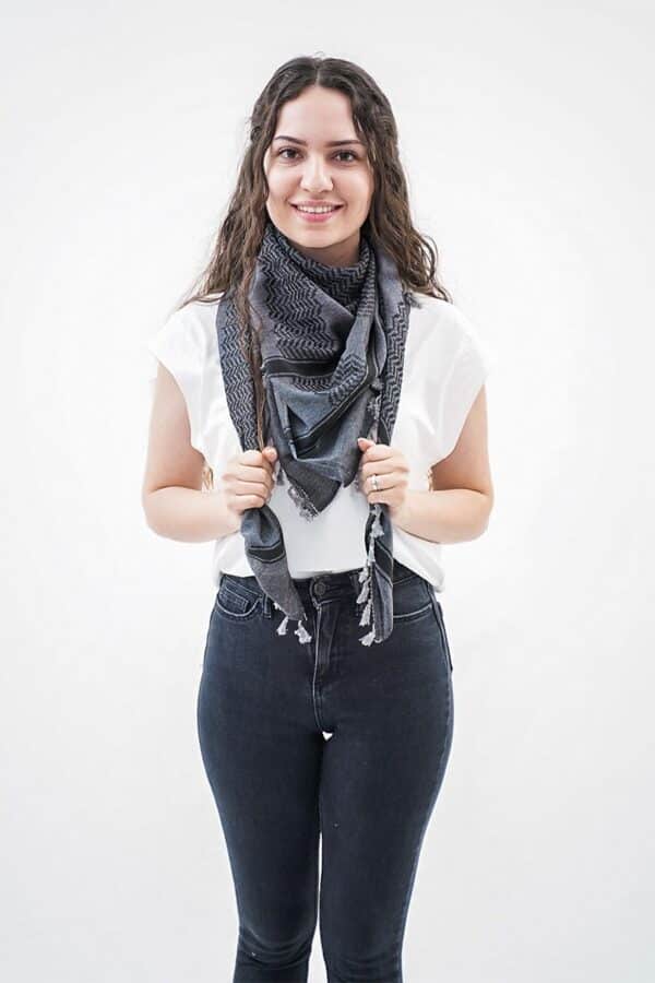 Dheisheh Grey Hirbawi® Kufiya Woman Hold