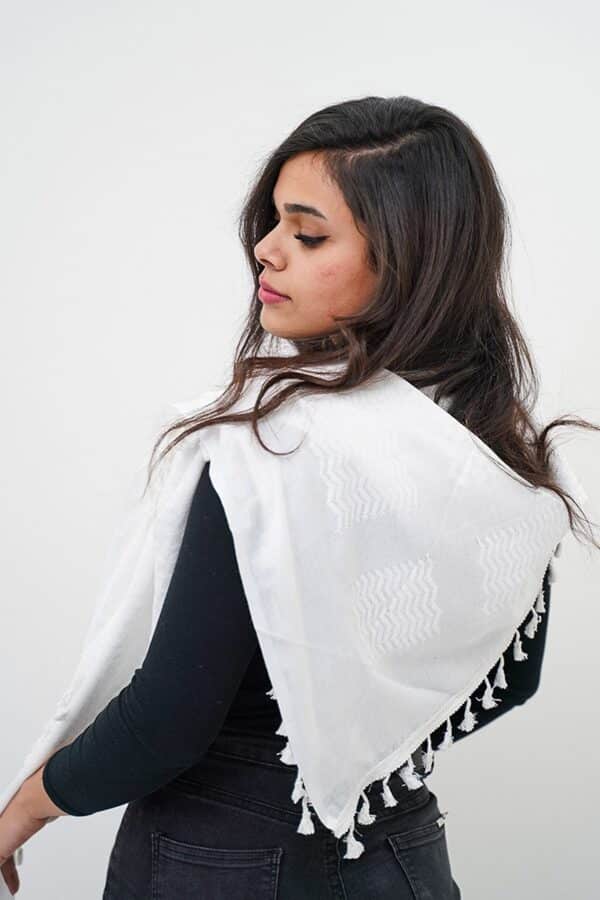 All White Hirbawi® Kufiya Woman Back